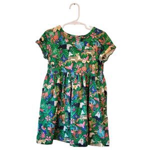 Mini Boden Girl's Green Safari Animal Print Dress Size 6-7 Y
